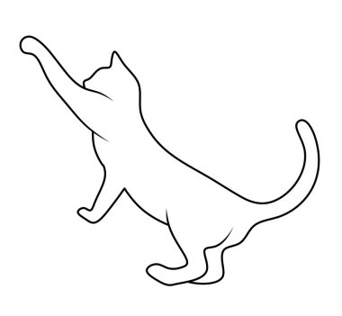 Kedinin ana hatları patisini kaldırdı. Minimalist kedi logosu. Evcil hayvan silueti.