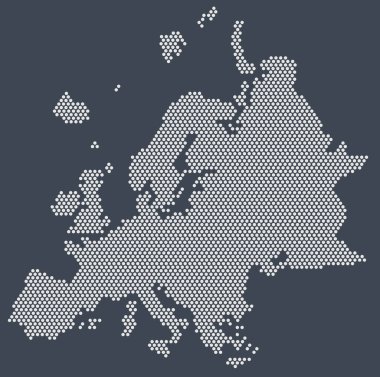 Noktalardan izole edilmiş kavramsal Avrupa haritası. Kıtanın Avrupa bölgesinin toprakları. Coğrafi soyutlama noktalarla yapılır..