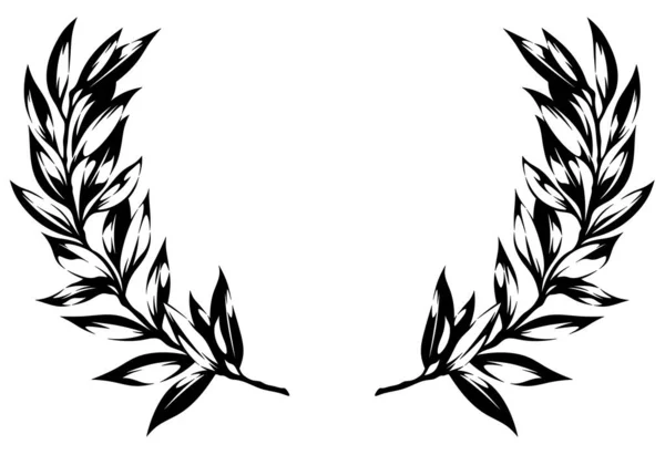 Στεφάνι Δάφνης Μαύρο Και Άσπρο Πλαίσιο Δύο Κλαδιά Φύλλα Μεμονωμένο — Φωτογραφία Αρχείου
