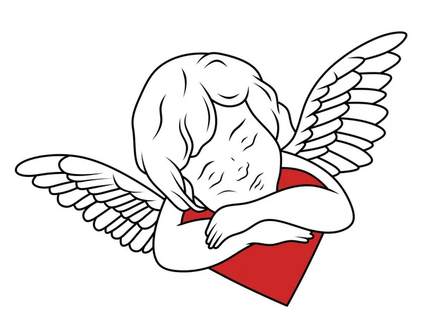 Μικρός Άγγελος Φτερά Αγκαλιάζει Μια Κόκκινη Καρδιά Αμούρ Σύμβολο Των — Φωτογραφία Αρχείου