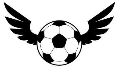 Kanatlı siyah beyaz futbol topu. Spor logosu. Futbol mu?.