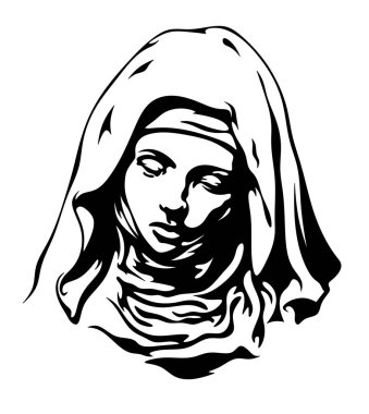 Bir rahibenin portresi. Kutsal kız. Kilise papazları. Siyah ve beyaz kutsal bakire anne. Kilisede hizmet.