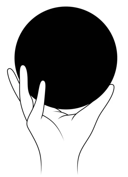 Χέρι Κρατάει Μια Μαύρη Μπάλα Στρογγυλό Μαύρο Πλαίσιο Χειροποίητο Σχέδιο — Φωτογραφία Αρχείου
