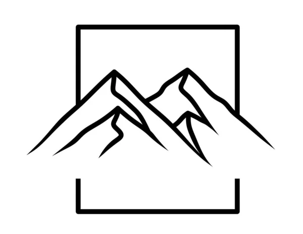 在正方形框架中的山脉标志 极简主义者画的山 在山上远足 山地旅游的概念 — 图库照片