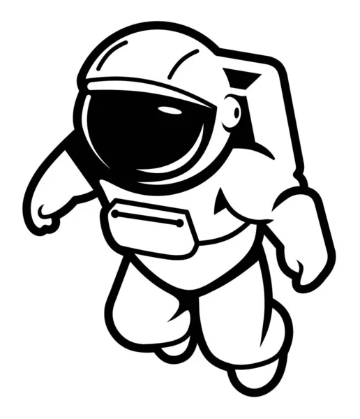 Pequeno Astronauta Ilustração Preto Branco Astronauta Num Traje Espacial Logotipo — Fotografia de Stock