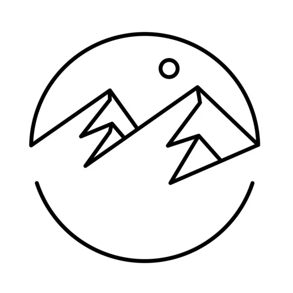 미니멀리즘 로고를 태양으로 등산이라는 개념은 오르는 것입니다 기하학적 휘황찬란 봉우리 — 스톡 사진