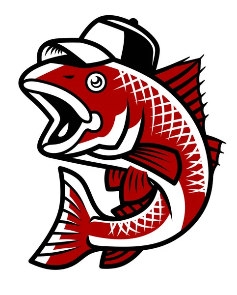 Peixe Com Boné Logotipo Pesca Isolado Truta Desenhada Peixe Vermelho — Fotografia de Stock