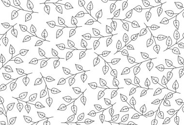 Tek renkli yapraklar beyaz arkaplanda. Çiçek çizimi. Yapraklı dallar.