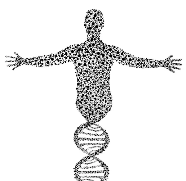 Human Silhouette Spread Its Arms Human Silhouette Dots Dna Helix — Stock Photo, Image