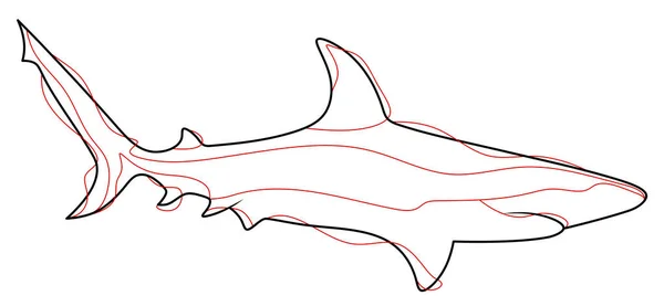 Zarys Rekina Czerwoną Linią Abstrakcyjny Rekin Jest Narysowany Linią Minimalistyczne — Zdjęcie stockowe