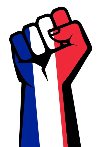 Protesty Francji Francuska Flaga Zasięgu Ręki Koncepcja Protestujących Francji — Zdjęcie stockowe