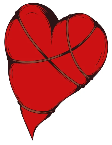 Rött Hjärta Bundet Med Ett Rep Ritad Symbol För Kärlek — Stockfoto