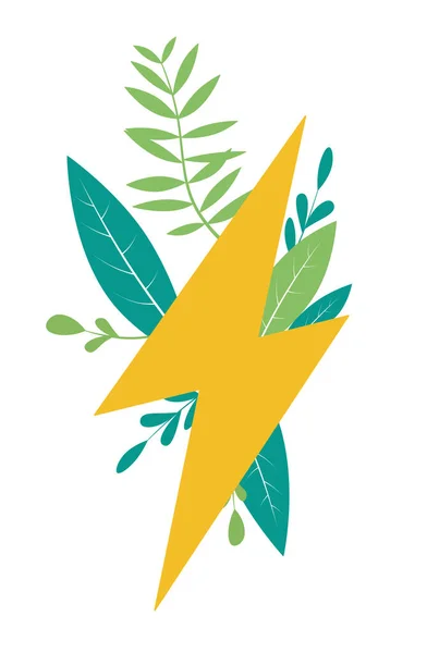 Groene Energie Concept Gele Geïsoleerde Energie Bord Met Bladeren Eco — Stockfoto