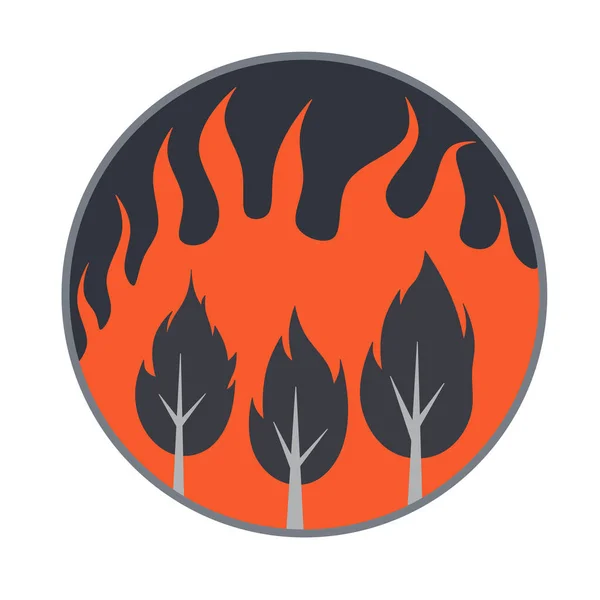 Orman Yangını Yanan Bir Ormanı Gösteren Yuvarlak Rozet — Stok fotoğraf