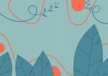 Tropikal yaprakları ve turuncu çizgileri olan yeşil arkaplan.