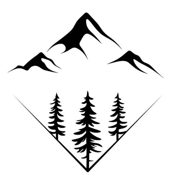 Geïsoleerde Zwarte Bergen Met Sparren Logo Voor Een Toeristisch Merk — Stockfoto