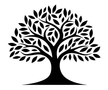 Yapraklı bir ağacın izole edilmiş silueti. Organik ürünler için siyah logo. Doğa koruma kavramı