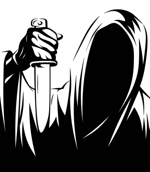 Odizolowana Ilustracja Zabójcy Nożem Ręku Czarny Biały Maniak Kapturze — Zdjęcie stockowe