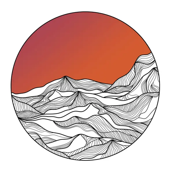 Λογότυπο Βουνού Μαύρα Και Άσπρα Βουνά Ζωγραφισμένα Γραμμές Στρογγυλό Πλαίσιο — Φωτογραφία Αρχείου