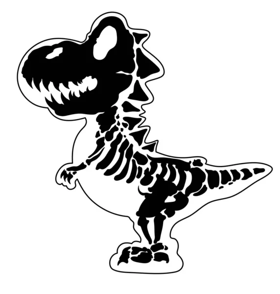 Skeleton of a cartoon dinosaur Tyrannosaurus. Isolated silhouette of small dragon bones. Paleontology. Black and white little dragon.