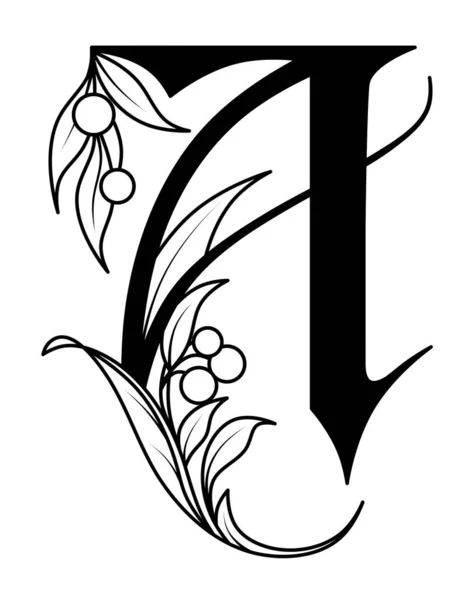 Letter A with flowers and leaves. Floral letter logo. Initials.