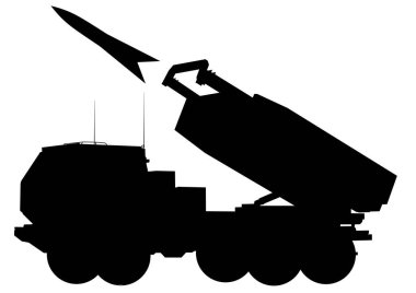 Siluet çok hareketli topçu füze sistemi. Roket fırlatıldı. Amerikan askeri silueti. Savaş.