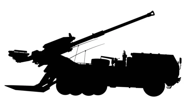 Sylwetka Jednostki Artyleryjskiej Własnym Napędem Broń Wojskowa Odizolowana Sylwetka Zaprawy — Zdjęcie stockowe