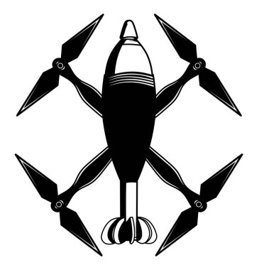 FPV drone with grenade. Logo of a military combat drone. Military kamikaze drone used during the war between Ukraine and Russia. Badge of a military combat drone with explosives. clipart