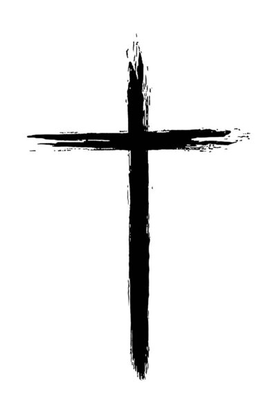 The cross is painted with brush strokes. Black Christian cross. Religious sign. Black brush strokes.