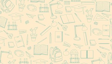 Okul temalarının geçmişi. Bilim ve eğitim. Okulun ilk günü, boyalı okul malzemeleri. Defter, defter, makas, ders kitapları, fırça, cetvel. İlköğretim. Okula geri dön..