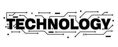 Yazılı devre kartındaki gibi üzerinde çizgiler ve noktalar olan teknolojik logo. Elektronik elementlerle yazılan teknoloji. Güvenlik ve internet üzerinde çalışma.