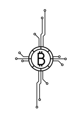 Bitcoin kripto para birimi minimalist logosu. Bitcoin, soyut siyah beyaz internet para sembolü. Dijital kripto para birimi sembolü. 