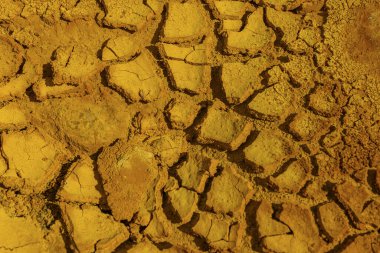 Sunlight casts a warm glow over the dry, cracked clay soil in the Rio Tinto area clipart