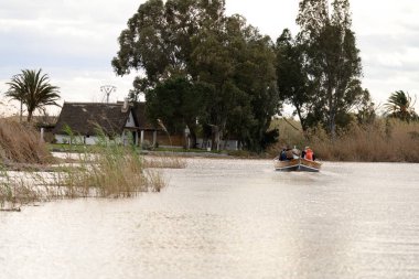 A charming thatched-roof cottage stands by the water's edge in Albufera Natural Park near Valencia, offering a peaceful rural retreat.