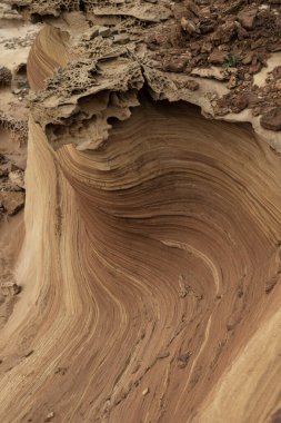 Close-up of intricate sandstone swirls and erosion patterns, highlighting the natural beauty and texture of sedimentary rock formations. Perfect for geological themes and backgrounds.