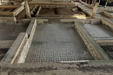 Çok iyi korunmuş, karmaşık desenler ve solmuş eserler tasvir eden bir Roma mozaiği, İspanya 'nın Merida kentindeki antik bir bölgede yer alıyor. Mozaikte Roma medeniyetinin sanatsal zanaatı sergileniyor.