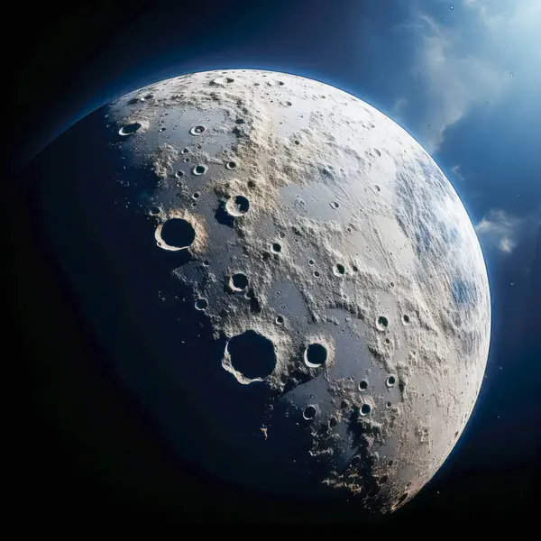 stock image High-resolution image of the moon showcasing craters and rugged surface, set against a starry space backdrop.