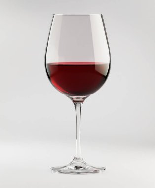 A clean and minimalist close-up of a wine glass filled halfway with red wine, set against a neutral background. clipart