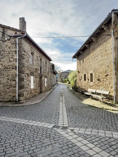 Olleros de Paredes Rubias 'daki dar kaldırım taşı caddesi, Palencia' nın kırsal bir köyü.