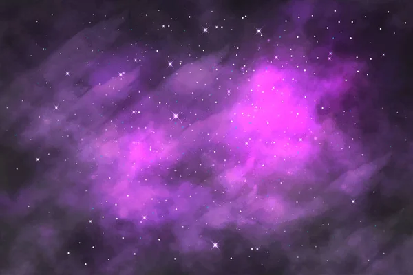 먼지와 빛나는 별들로 이루어진 안개가 현실적 보라색 아름다운 공간입니다 일러스트 — 스톡 벡터