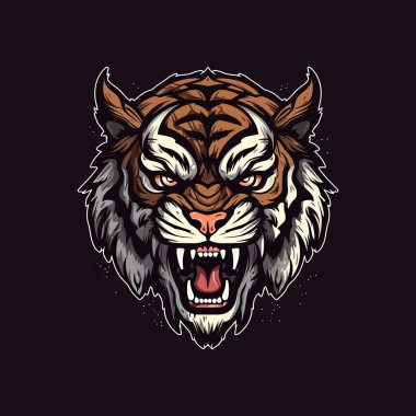 Esports Illustration tarzı maskot tasarımında tasarlanmış kızgın bir kaplan kafası logosu.
