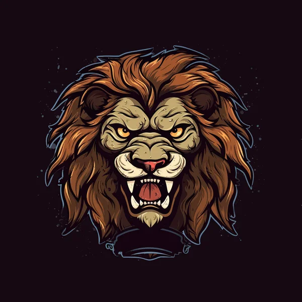 怒っているライオンの頭のロゴは スポーツイラストスタイルのマスコットデザインで設計されています — ストックベクタ