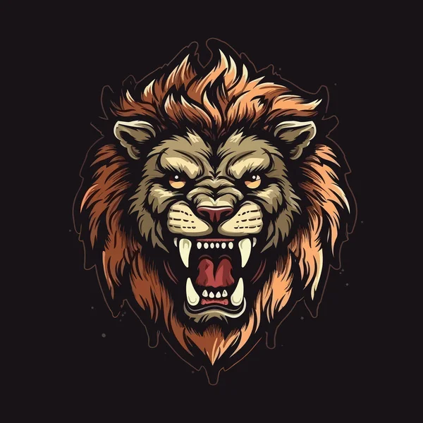 怒っているライオンの頭のロゴは スポーツイラストスタイルのマスコットデザインで設計されています — ストックベクタ