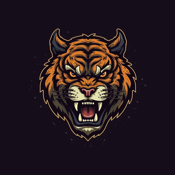 怒っている虎の頭のロゴは Esportsイラストスタイルのマスコットデザインで設計されています — ストックベクタ