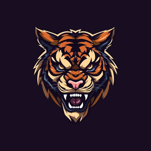 怒っている虎の頭のロゴは Esportsイラストスタイルのマスコットデザインで設計されています — ストックベクタ
