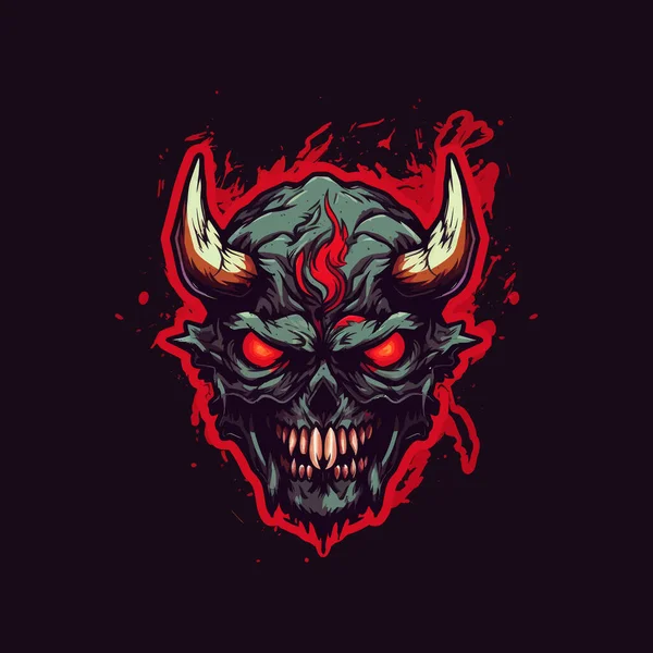 怒っている赤い悪魔の頭のロゴは Esportsイラストスタイルのマスコットデザインで設計されています — ストックベクタ