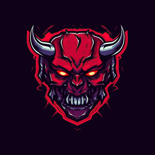 Esports Illustrasyon Stili Maskot Tasarımında Tasarlanmış Kızgın Bir Kızıl Şeytan — Stok Vektör