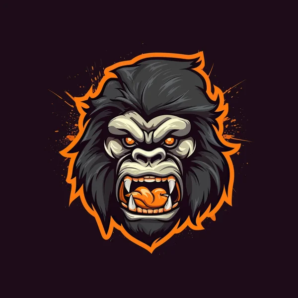 スポーツイラスト風にデザインされた怒っている猿の頭のロゴ — ストックベクタ