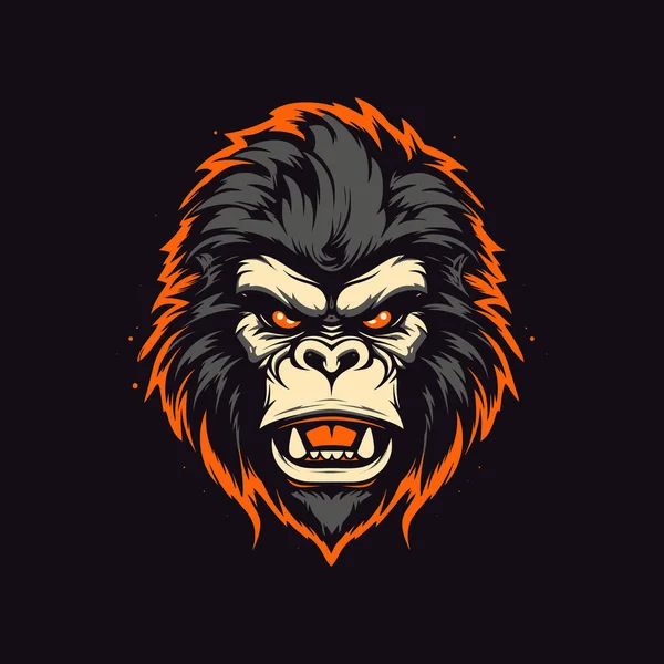 スポーツイラスト風にデザインされた怒っている猿の頭のロゴ — ストックベクタ
