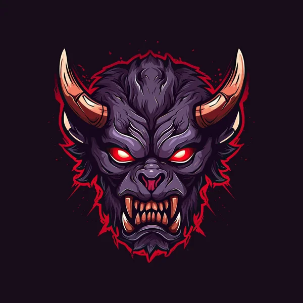 怒っている赤い悪魔の頭のロゴは Esportsイラストスタイルのマスコットデザインで設計されています — ストックベクタ
